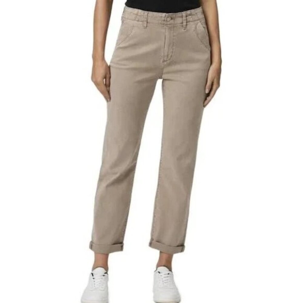 New Paige Drew Trouser Pants High Rise Tapered Straight Vintage Moss Taupe 34